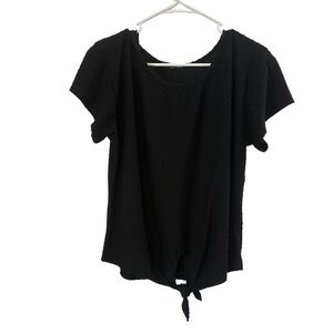 Kim & Cami Black Textured Tie-Front Short Sleeve Top‎ Size Large